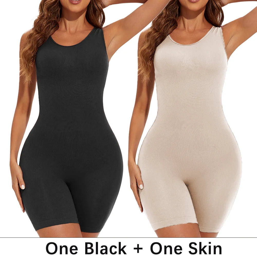Numaxx Beauty seamless open-bust sculpting bodysuit in black and skin nude, two-pack