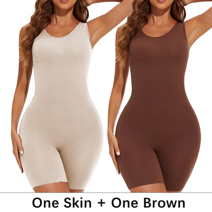 Numaxx Beauty seamless open-bust sculpting bodysuit in skin nude and brown, two-pack