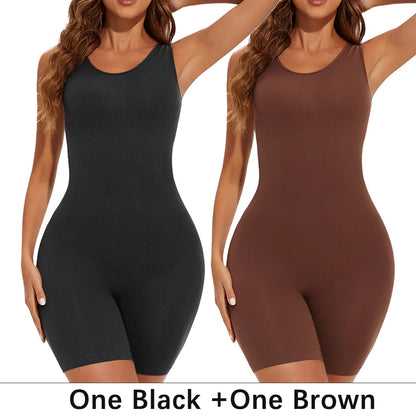 Numaxx Beauty seamless open-bust sculpting bodysuit in black and brown, two-pack